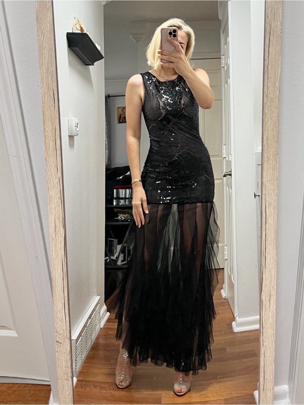 BCBGMaxAzria Black Sequined Sheer Maxi Dress - Picture 2 of 9